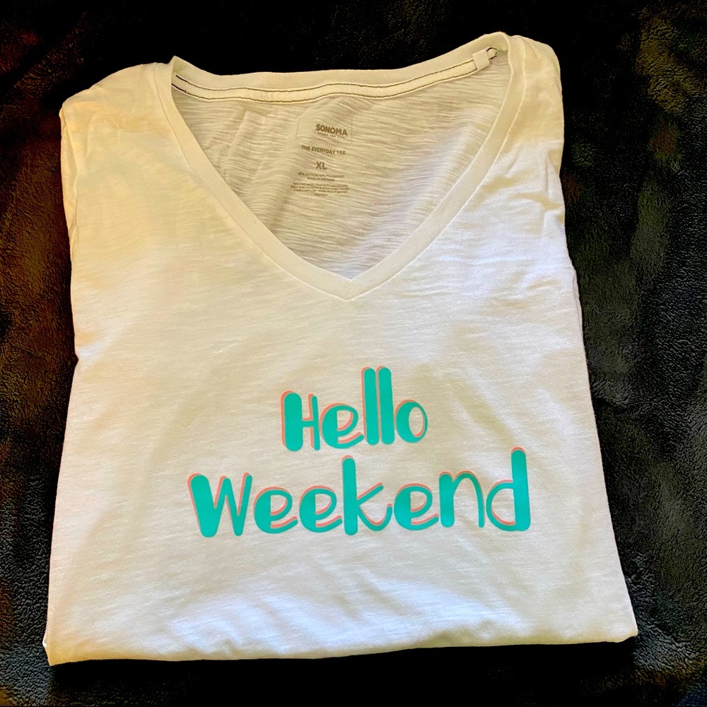 Hello Weekend T-Shirt, Handmade, XL